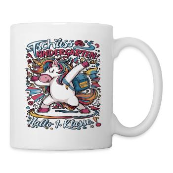 Tschüss Kindergarten Hallo 1.KLasse 2024 - Tasse - Weiß - Rechts