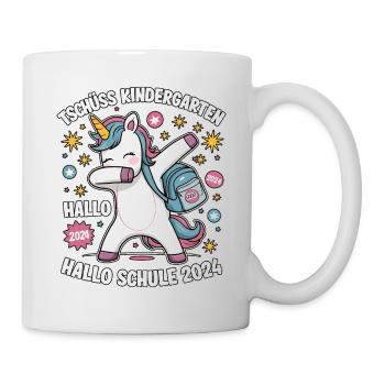 Tschüss Kindergarten Hallo Schule 2024 Einhorn - Tasse - Weiß - Rechts