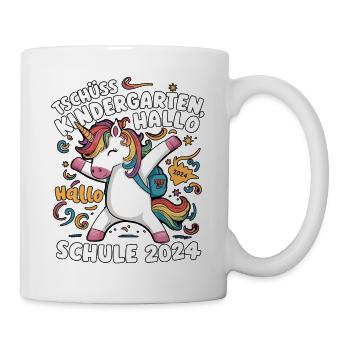 Tschüss Kindergarten Hallo Schule 2024 Einhorn - Tasse - Weiß - Rechts