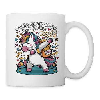 Tschüss Kindergarten Hallo Schule 2024 Einhorn - Tasse - Weiß - Rechts