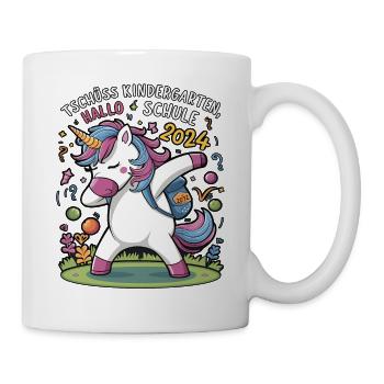 Tschüss Kindergarten Hallo Schule 2024 Einhorn - Tasse - Weiß - Rechts