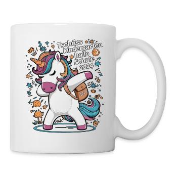 Tschüss Kindergarten Hallo Schule 2024 Einhorn - Tasse - Weiß - Rechts