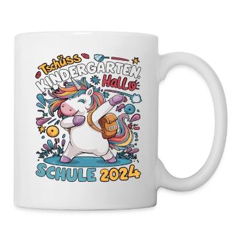 Tschüss Kindergarten Hallo Schule 2024 Einhorn - Tasse - Weiß - Rechts