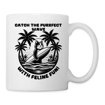 Surfing Cat Paradise: Tropical Adventure Awaits - Mug - white - Right
