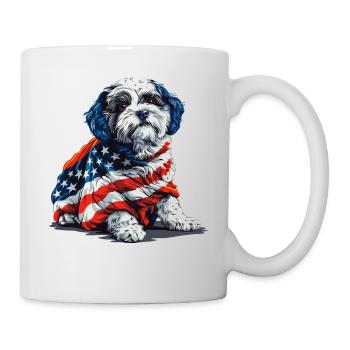Bichon frisé chien 4 juillet Drapeau américain Cadeaux - Mug blanc - blanc - Droite
