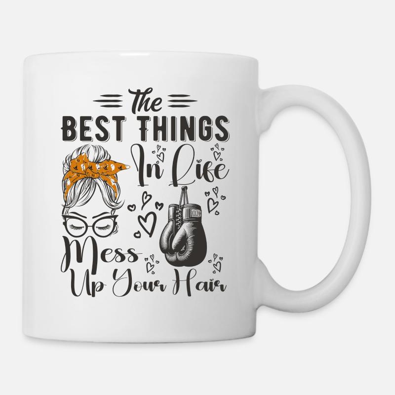 Die besten Dinge im Leben bringen Ihre Haare durcheinander Boxen - Tasse - Weiß