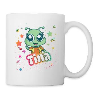 TINA - Beautiful girl name with cute alien - Mug - white - Right