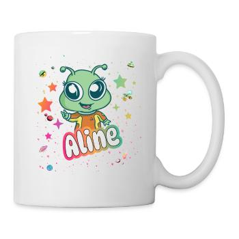 ALINE - Schöner Mädchen Name mit süßem Alien - Tasse - Weiß - Rechts