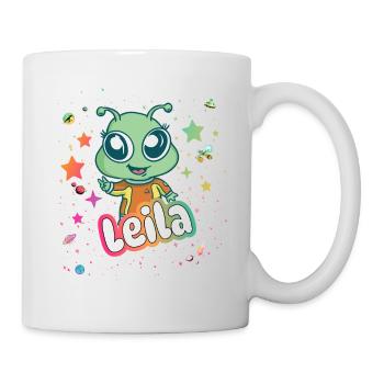 LEILA - Beau nom de fille avec extraterrestre mignon - Mug blanc - blanc - Droite