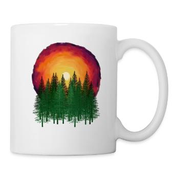 Sonnenuntergang Wald Tannen Natur Bäume Baum - Tasse - Weiß - Rechts