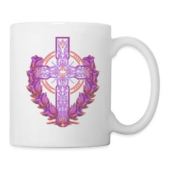 Cross Crosses Crucifix Roses Blossoms Jesus God - Mug - white - Right