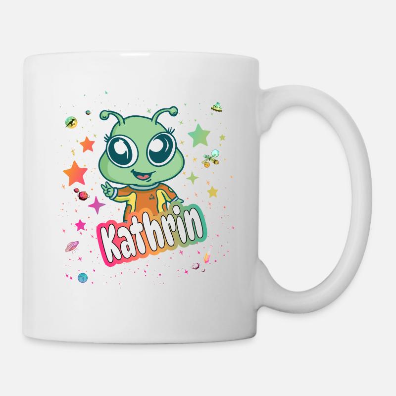 KATHRIN - Schöner Mädchen Name mit süßem Alien - Tasse - Weiß