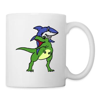 Drôle de requin chevauchant T-Rex Dinosaure Nouveauté graphique - Mug blanc - blanc - Droite
