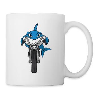 Shark Riding Motorcycle T-Shirt Motocross Bike - Mug - white - Right