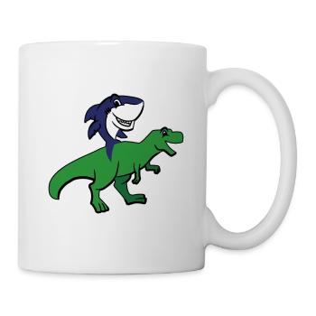 Shark Riding T-Rex T-Shirt Funny Dinosaur Rider - Mug - white - Right