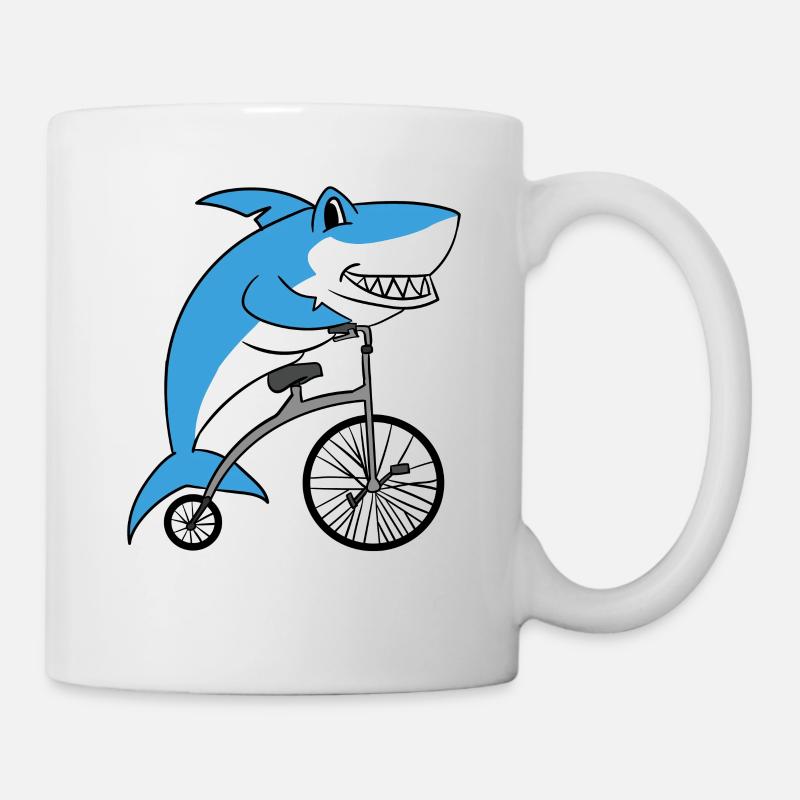 Vélo rétro Shark Riding avec cycliste à grandes roues - Mug blanc - blanc