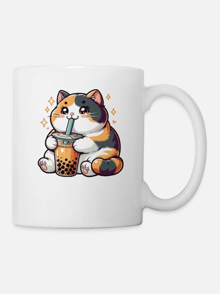 Chats buvant du thé à bulles kawaii Boba Cat - Mug blanc - blanc