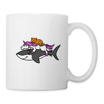 Chat chevauchant une licorne chevauchant un requin Graphique amusant - Mug blanc - blanc - Droite