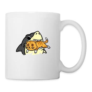 Hai essen Kätzchen T-Shirt Lustiger Hai Und Katze - Tasse - Weiß - Rechts