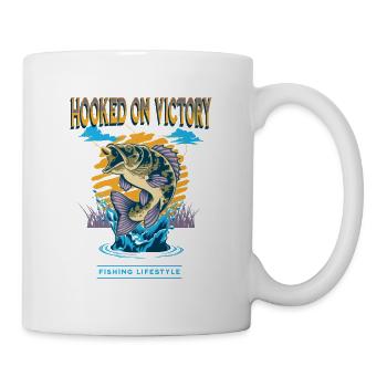 T-Shirt Angeln Hooked on Victory - Tasse - Weiß - Rechts