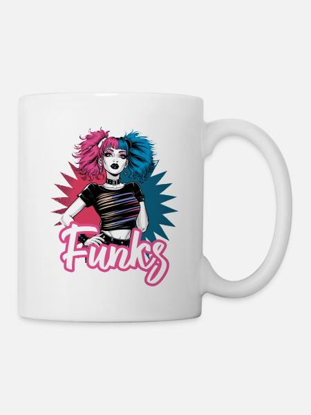 Funky Girl mit rosa und blauen Haaren Retro Style - Tasse - Weiß