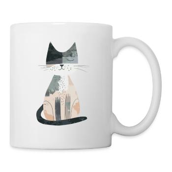 Cute Whimsical Cat Illustration - Adorable Animal - Mug - white - Right