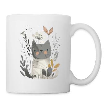 Cute Whimsical Cat Illustration - Adorable Animal - Mug - white - Right