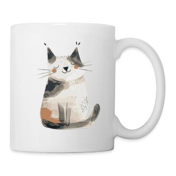 Cute Whimsical Cat Illustration - Adorable Animal - Mug - white - Right