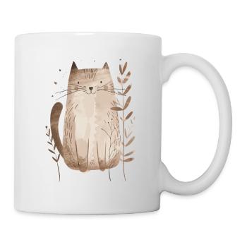 Cute Whimsical Cat Illustration - Adorable Animal - Mug - white - Right