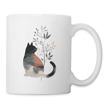 Cute Whimsical Cat Illustration - Adorable Animal - Mug - white - Right