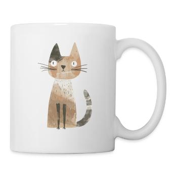 Cute Whimsical Cat Illustration - Adorable Animal - Mug - white - Right