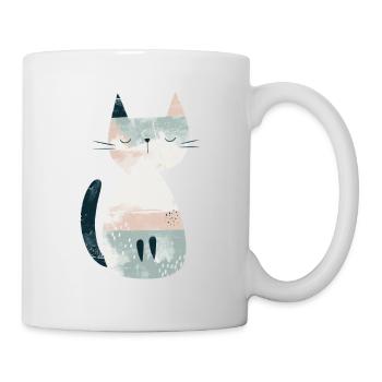Cute Whimsical Cat Illustration - Adorable Animal - Mug - white - Right