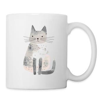 Cute Whimsical Cat Illustration - Adorable Animal - Mug - white - Right