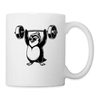 Pingouin avec haltère haltérophile entraînement fitness - Mug blanc - blanc - Droite