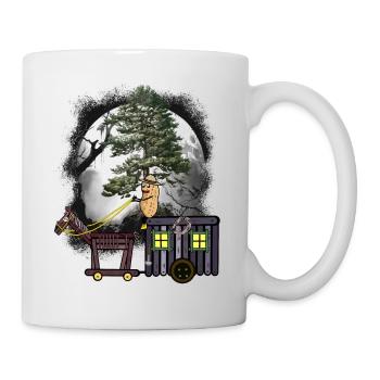 Halloween Reise Erdnuss Pferd Kutsche Wald Natur - Tasse - Weiß - Rechts