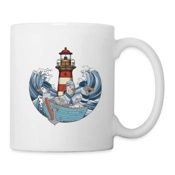 Möwen Boot Schifffahrt Leuchtturm Wellen Meer - Tasse - Weiß - Rechts