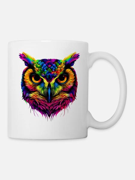 Eule Bunt Regenbogen Farben Pop Art Kauz Uhu Eulen - Tasse - Weiß