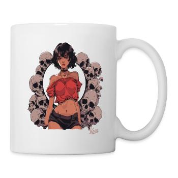 cool beautiful young woman and pile of skulls - Mug - white - Right