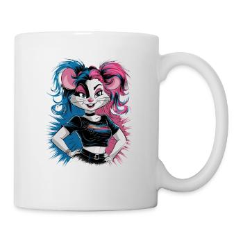 Punk Souris avec Cheveux Roses et Bleus Style Rétro - Mug blanc - blanc - Droite