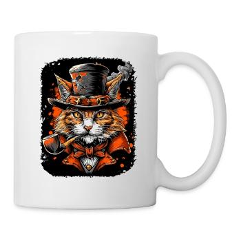Steampunk Katze - Tasse - Weiß - Rechts