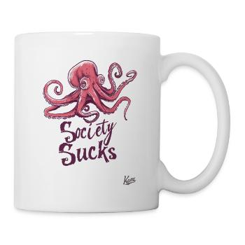 Wise, annoyed octopus: Society is annoying - Mug - white - Right