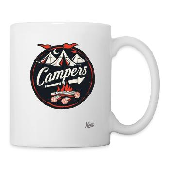 Camper-Maskottchen: Lagerfeuer und Zelte - Tasse - Weiß - Rechts
