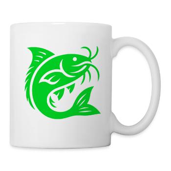 Poisson-chat, poisson-chat, poisson-chat vert, pêche au poisson, pêcheur - Mug blanc - blanc - Droite