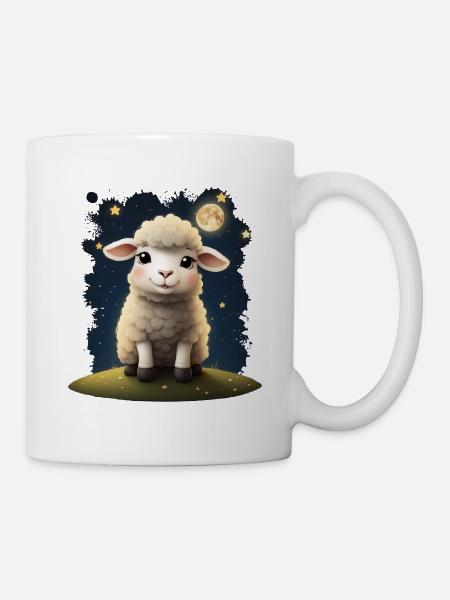 Tiermotiv- T-Shirt- Design mit einem süßen Schaf - Tasse - Weiß