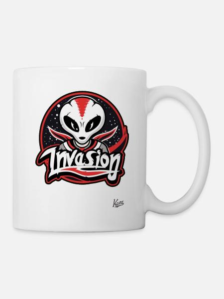 Alien-Invasion-Maskottchen - Tasse - Weiß