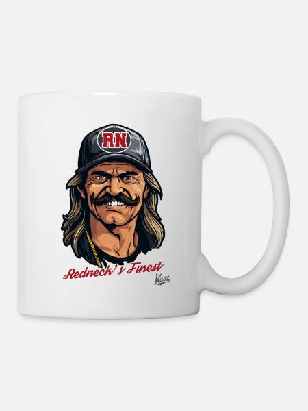 Trucker Bauer: Vokuhila und Schnurrbart, Beste - Tasse - Weiß