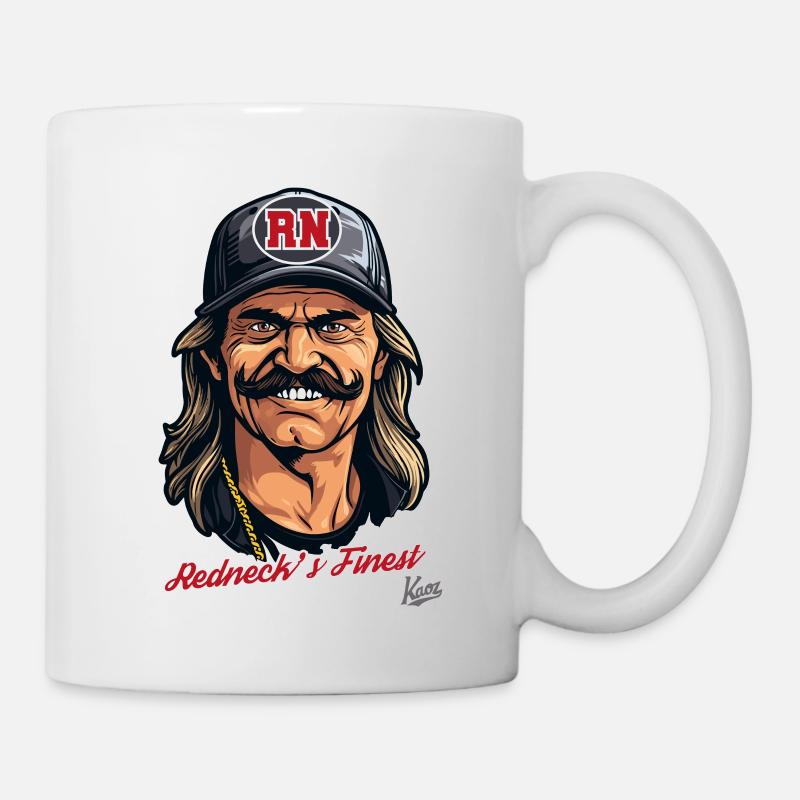 Trucker Bauer: Vokuhila und Schnurrbart, Beste - Tasse - Weiß