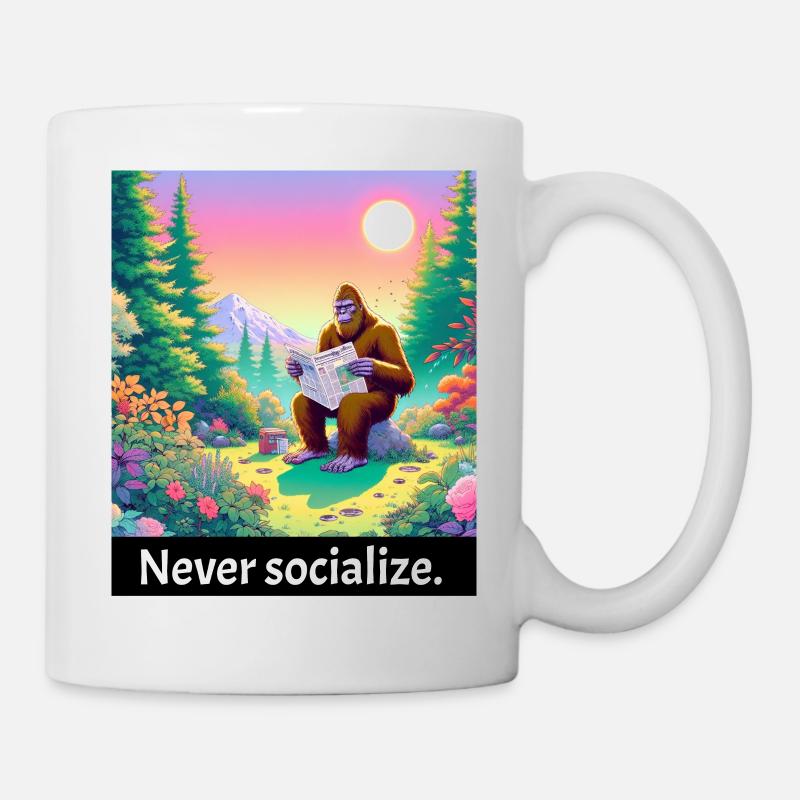 Never socialize - funny bigfoot - Mug - white