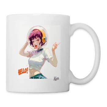 Funny Astronaut Girl Says Hello - Mug - white - Right