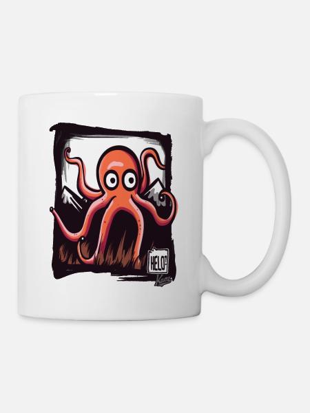 Kleiner lustiger Oktopus: HELO! - Tasse - Weiß